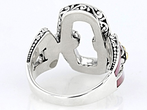 Pre-Owned Artisan Collection of Bali™ Pink Mother-of-Pearl Sterling Silver & 18K Gold Open Design Ri - Size 7