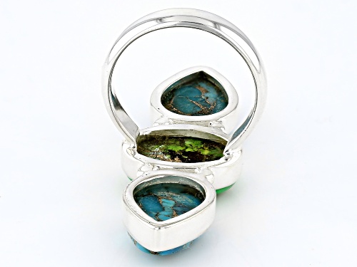 Pre-Owned Multi-Color Turquoise Sterling Silver 3-Stone Ring - Size 6