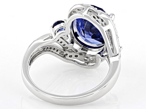 Pre-Owned Bella Luce® Esotica™ 8.86ctw Tanzanite And White Diamond Simulants Rhodium Over Sterling S - Size 11