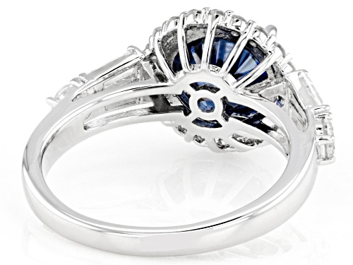 Pre-Owned MOISSANITE FIRE(R) & NAVY BLUE MOISSANITE 3.66CTW DEW ROUND AND TAPERED BAGUETTE PLATINEVE - Size 7