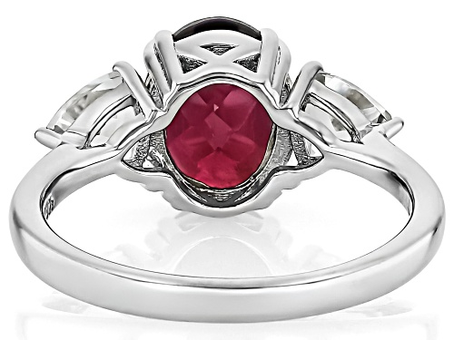 Pre-Owned 2.42ct Oval Rhodolite With 0.87ctw Trillion White Topaz Rhodium Over Sterling Silver Ring - Size 10