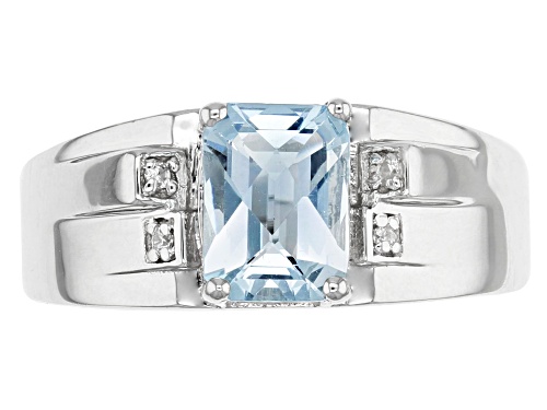 Pre-Owned 1.54ct Cushion Aquamarine With .02ctw Round White Zircon Rhodium Over Sterling Silver Gent - Size 12