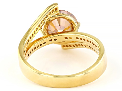 Pre-Owned MOISSANITE FIRE® AND CHAMPAGNE MOISSANITE 3.24CTW DEW ROUND 14K YELLOW GOLD OVER SILVER RI - Size 5