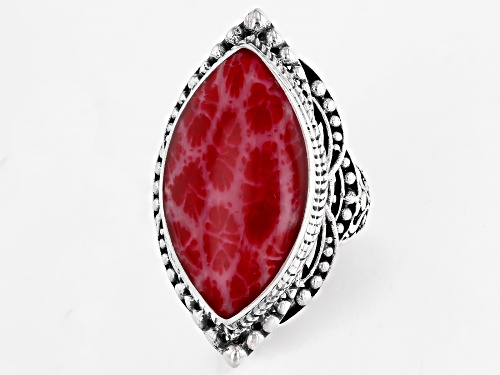 Pre-Owned Artisan Collection of Bali™ 27x15mm Red Coral Sterling Silver Solitaire Ring - Size 9
