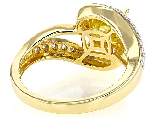 Pre-Owned MOISSANITE FIRE® & YELLOW MOISSANITE 2.12CTW DEW CUSHION 14K  YELLOW GOLD OVER SILVER RING - Size 11