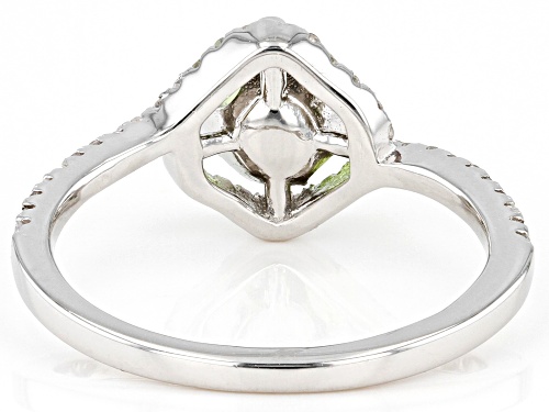 Pre-Owned 0.81ct Round Green Peridot with 0.32ctw White Zircon Rhodium Over Sterling Silver Ring - Size 10