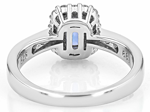 Pre-Owned .85ct Rectangular Octagonal Tanzanite With .47ctw White Zircon Rhodium Over Silver Ring - Size 6
