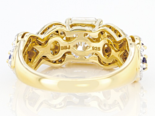 Pre-Owned MOISSANITE FIRE(R) 2.38CTW DEW AND BLUE SAPPHIRE 14K YELLOW GOLD OVER SILVER RING - Size 11