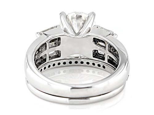 Pre-Owned Moissanite Fire® 2.66ctw DEW Round And Baguette Platineve® Ring With Band - Size 8