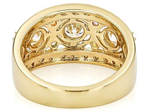 Pre-Owned MOISSANITE FIRE® 1.38CTW DEW AND MULTI COLOR SAPPHIRE 14K YELLOW GOLD OVER SILVER RING - Size 6