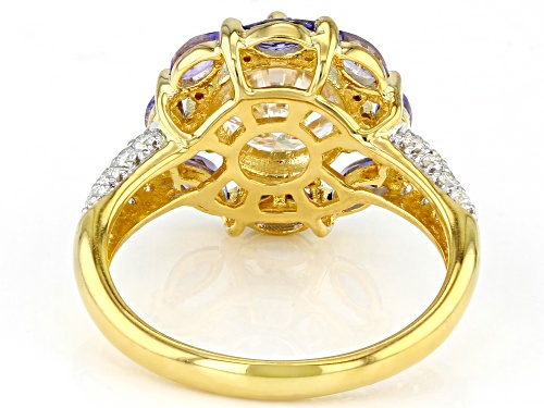 Pre-Owned MOISSANITE FIRE(R) 2.30CTW DEW ROUND & MARQUISE TANZANITE 14K YELLOW GOLD OVER SILVER RING - Size 7