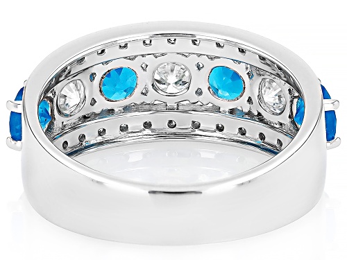 Pre-Owned MOISSANITE FIRE® .95CTW DEW ROUND WITH  ROUND NEON APATITE PLATINEVE® RING - Size 5