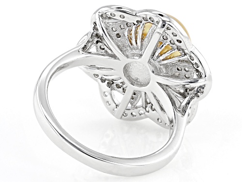Pre-Owned 8-9mm Golden Cultured South Sea Pearl and White Topaz Rhodium Over Sterling Silver Ring - Size 9
