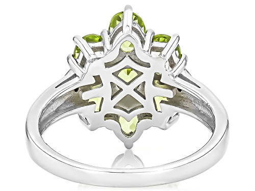 Pre-Owned 1.67ct Oval Manchurian Peridot™ With 0.01ctw Green Diamond Accent Rhodium Over Silver Ring - Size 8