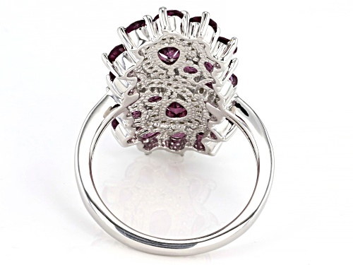 Pre-Owned 3.82ctw Mixed Shapes Raspberry Rhodolite With 0.17ctw White Zircon Rhodium Over Silver Rin - Size 6