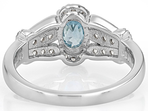 Pre-Owned 1.12ct Oval Blue Zircon With .45ctw Round White Zircon Rhodium Over Sterling Silver Ring - Size 9