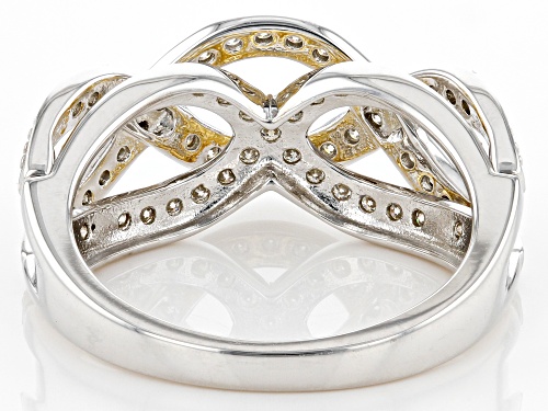 Pre-Owned MOISSANITE FIRE(R) .63CTW DEW ROUND  PLATINEIVE(R) AND 14K YELLOW GOLD OVER SILVER RING - Size 5