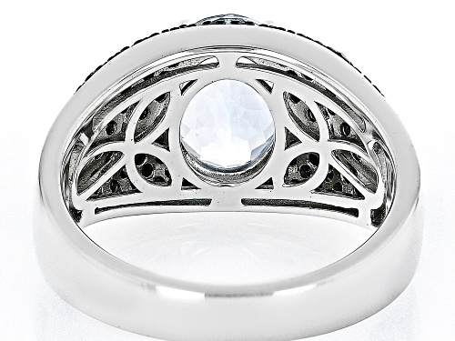 Pre-Owned 1.96ct Aquamarine And 0.60ctw Blue Diamond Rhodium Over Sterling Silver Ring - Size 6