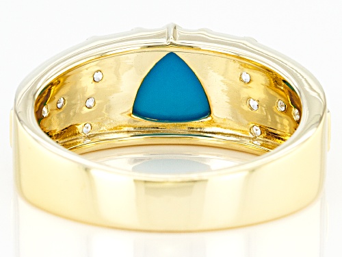 Pre-Owned 8mm Trillion Sleeping Beauty Turquoise With 0.76ctw Round White Zircon 10k Yellow Gold Men - Size 11