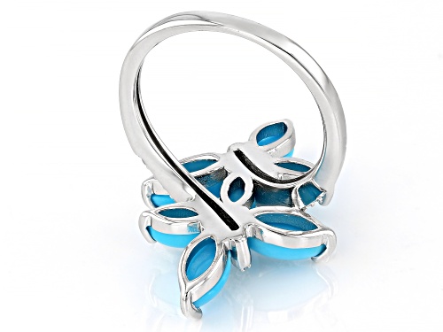 Pre-Owned 8x4mm And 6x3mm Cabochon Sleeping Beauty Turquoise Rhodium Over Sterling Silver Ring - Size 6