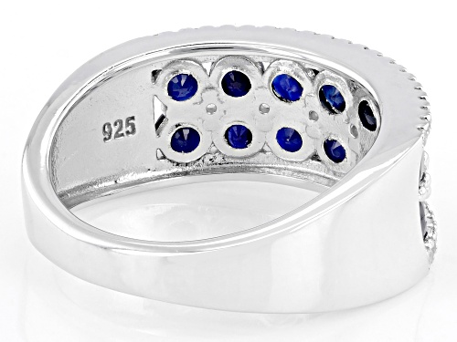 Pre-Owned 1.99ctw Round Blue Sapphire With 0.30ctw White Zircon Rhodium Over Sterling Silver Band Ri - Size 6