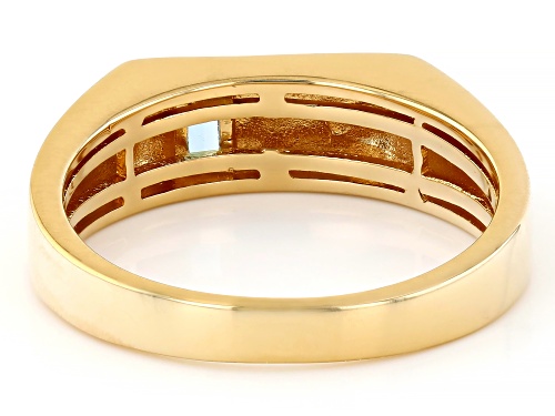 Pre-Owned 0.21ct Baguette Swiss Blue Topaz 18k Yellow Gold Over Sterling Silver Men's Signet Ring - Size 12