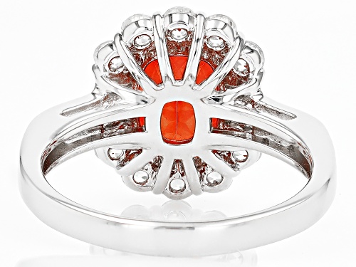 Pre-Owned 2.16ct Cushion Red Labradorite With 1.08ctw White Zircon Rhodium Over Sterling Silver Ring - Size 10
