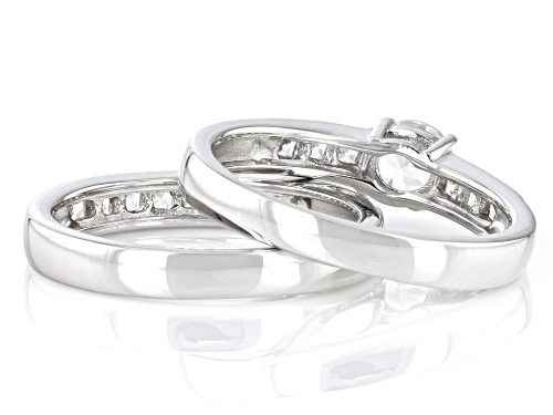 Pre-Owned 0.62ct Round And 0.83ctw Square White Zircon Rhodium Over Sterling Silver Stackable Ring - Size 10
