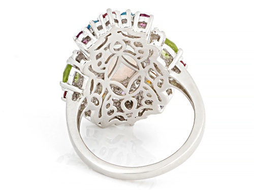 Pre-Owned 3.83ctw Ethiopian Opal and Multi-Stone Platinum Over Sterling Silver Ring - Size 7