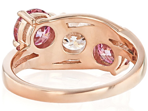 Pre-Owned MOISSANITE FIRE® AND PINK MOISSANITE 2.48CTW DEW ROUND 14K ROSE OVER SILVER RING - Size 7