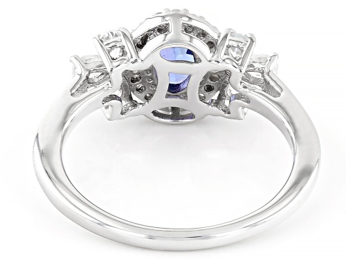 Pre-Owned 0.63ct Tanzanite with 0.62ctw White Zircon Rhodium Over Sterling Silver Ring - Size 12