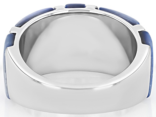 Pre-Owned Pacific Style™ Blue Mother-of-Pearl Rhodium Over Sterling Silver Band Ring - Size 6