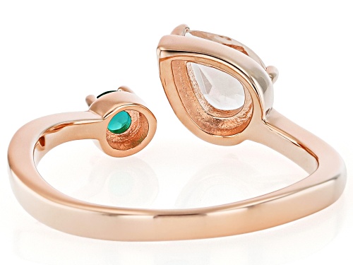 Pre-Owned 0.54ct Peach Morganite With 0.08ct Lab Created Emerald 18k Rose Gold Over Sterling Silver - Size 6