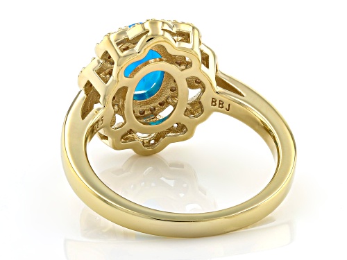 Pre-Owned 0.65ct Paraiba Blue Opal With 0.30ctw Round White Zircon 18k Yellow Gold Over Sterling Sil - Size 10