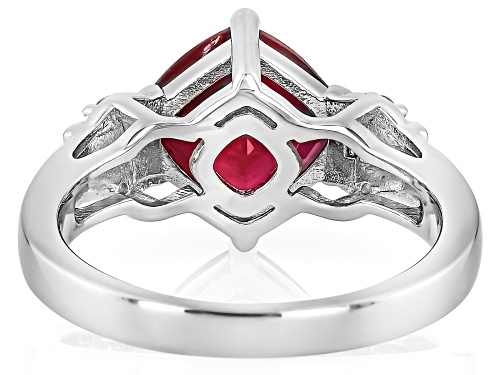 Pre-Owned 3.40ct Cushion Mahaleo® Ruby With .10ctw White Zircon Rhodium Over Sterling Silver Ring - Size 6
