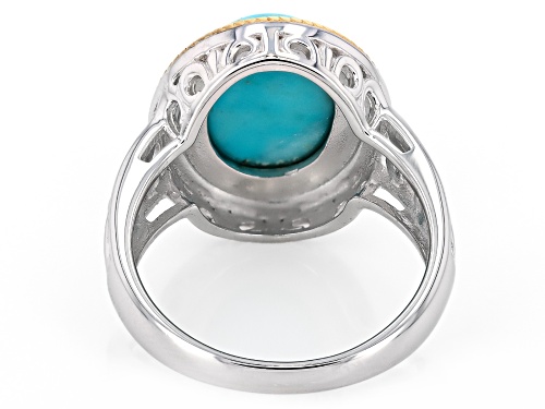 Pre-Owned 12x10mm Turquoise Rhodium and 18K Yellow Gold Over Sterling Silver Solitaire Ring - Size 6