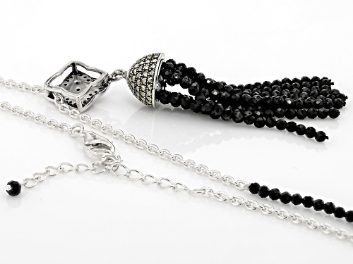 Pre-Owned 16.20ctw Round Black Spinel with Round Marcasite Oxidized Sterling Silver Necklace - Size 18