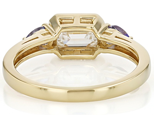 Pre-Owned MOISSANITE FIRE® 1.07CTW DEW AND TANZANITE 14K YELLOW GOLD OVER SILVER RING - Size 10