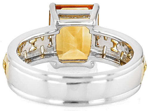 Pre-Owned 2.72ct Rectangular Octagonal Citrine Rhodium And 18k Yellow Gold Over Silver Two-Tone Ring - Size 6