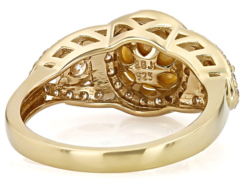 Pre-Owned 7mm White Cultured Japanese Akoya Pearl With Moissanite 18k Yellow Gold Over Sterling Silv - Size 9