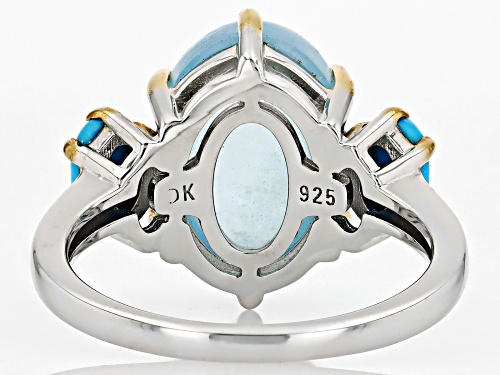 Pre-Owned 14x10mm Blue Dreamy Aquamarine With Turquoise Rhodium Over Sterling Silver Ring - Size 7
