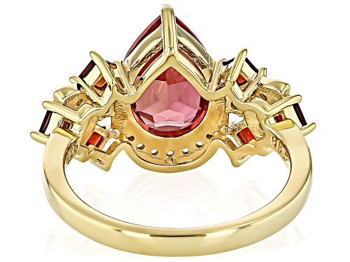Pre-Owned 3.13ct Lab Padparadscha Sapphire 0.51ctw Garnet, .11ctw White Zircon 18k Gold Over Silver - Size 9
