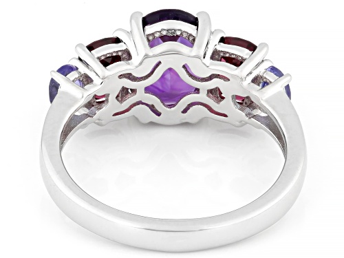 Pre-Owned 1.45ct Amethyst with 1.20ctw Rhodolite and 0.27ctw Tanzanite Rhodium Over Sterling Silver - Size 8