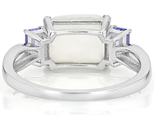 Pre-Owned 10x8mm Rainbow Moonstone with 0.53ctw Tanzanite Rhodium Over Sterling Silver Ring - Size 7