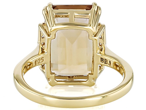 Pre-Owned 6.75ct Champagne Quartz With 0.11ctw White Zircon 18k Yellow Gold Over Sterling Silver Rin - Size 10