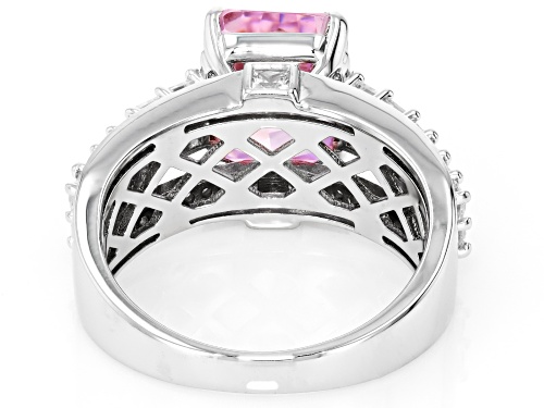 Pre-Owned Bella Luce® 8.13ctw Pink & White Diamond Simulant Rhodium Over Sterling Silver Ice Flower - Size 5