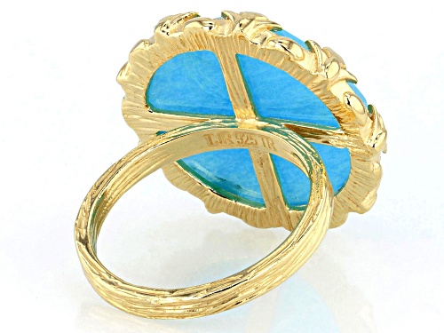 Pre-Owned Artisan Collection of Turkey™ 20mm Blue Quartz 18K Yellow Gold Over Sterling Silver Ring - Size 9
