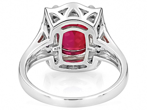 Pre-Owned 2.80ct Cushion Lab Created Bixbite With 0.13ctw Lab Created Ruby Rhodium Over Sterling Sil - Size 7
