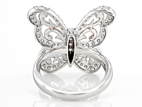 Pre-Owned MOISSANITE FIRE® 1.00CTW DEW PLATINEVE® AND 14K ROSE GOLD OVER SILVER BUTTERFLY RING - Size 5