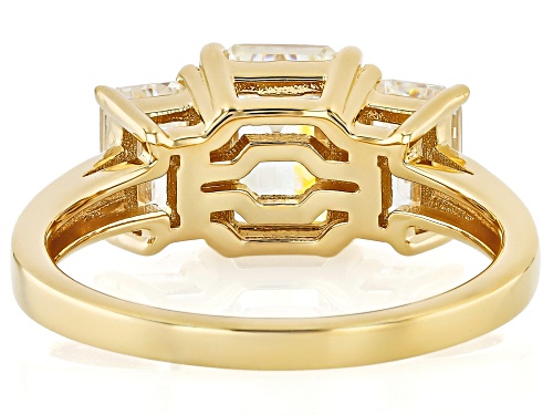 Pre-Owned 3.50ctw Emerald Cut Strontium Titanate 18k Yellow Gold Over Silver 3-Stone Ring - Size 7